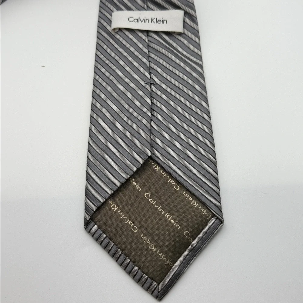 Vintage Calvin Klein Striped Tie, light gray, & dark gray colors, 100% silk